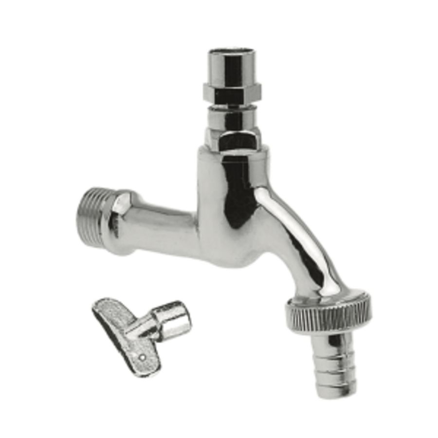 Tapkraan gep. chr. 1/2" bu. incl. slangkop+sleutel