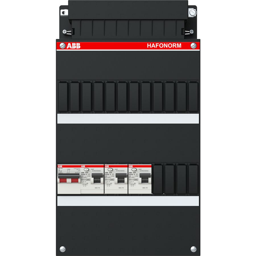 1-fase installatiekast (220 x 390 mm) met 2-polige hoofdschakelaar 40A + 3 x ALS 40A/30mA
