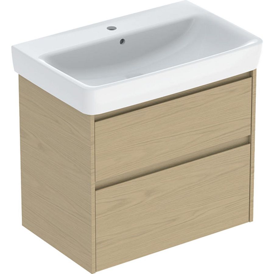 wastafel set met onderkast 2x la 75x69.7x44.6cm Breedte wastafel=75cm Wastafel: wit Corpus Front: eik naturel / Melamine houtstructuur