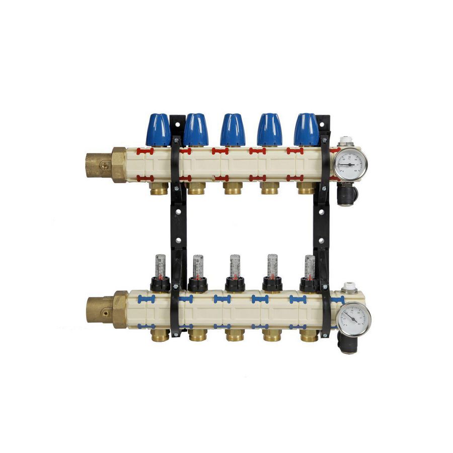 Vloerverwarmingsverdeler modulair 2010MA  kunststof 5-groeps pomploos incl. flowmeters