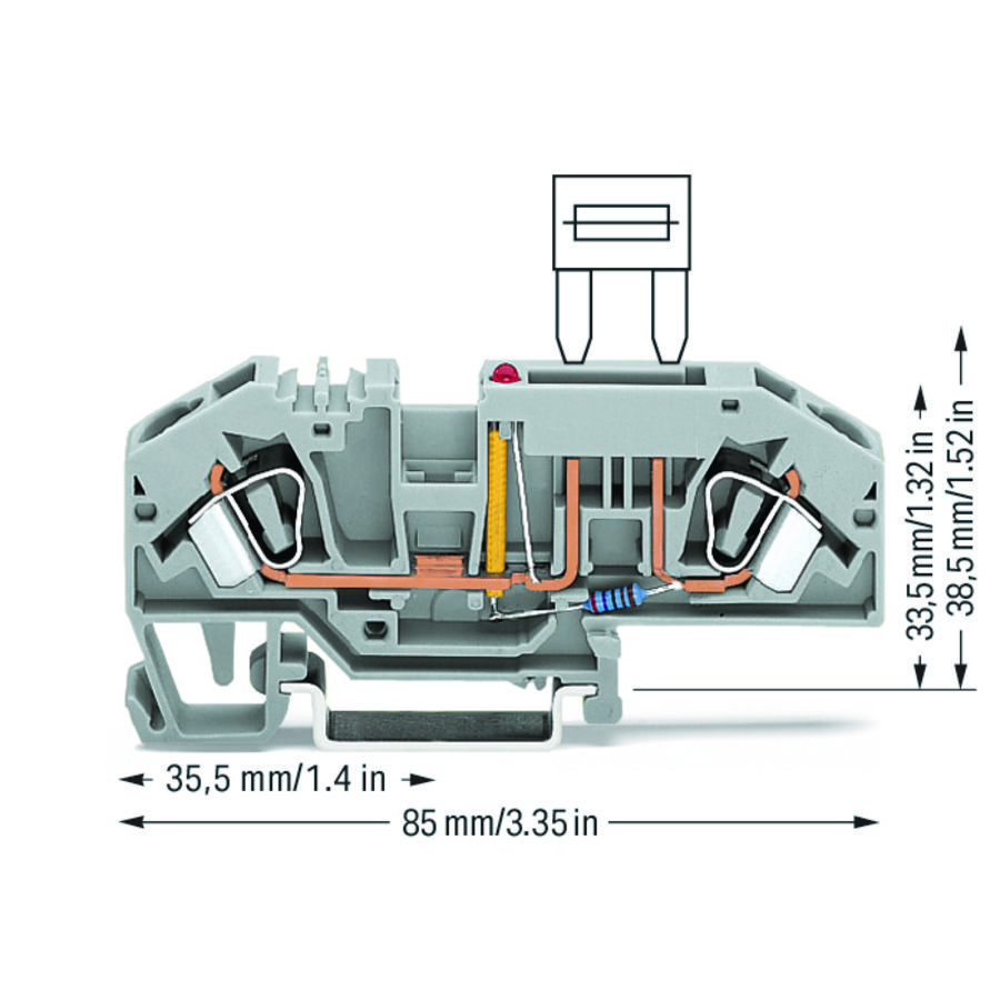 2-draads zekeringsklem platte autozek. 282-698/281-434VVE=25