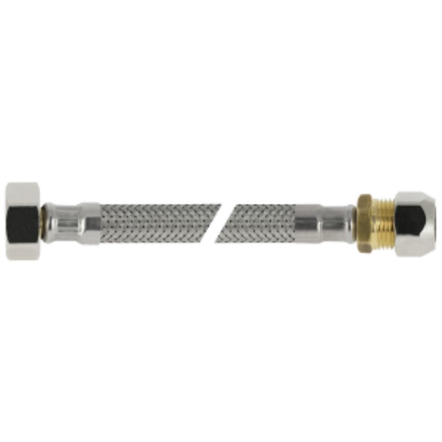 Flex. aansluitslang RVS omvlochten 35cm 3/8"bn.x10mm knel KIWA