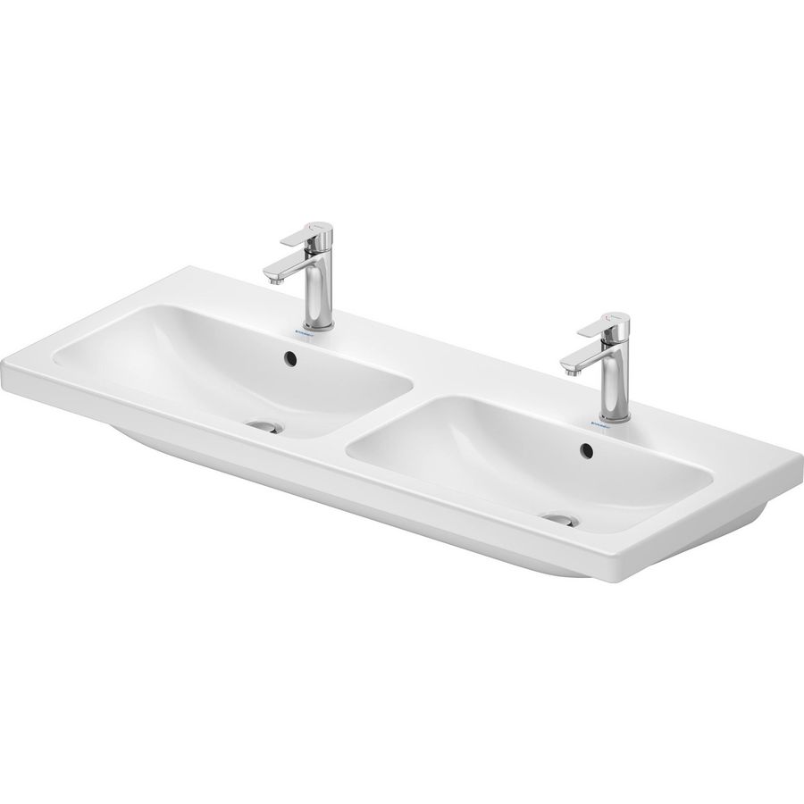 D-CODE #240012 Dubbele wastafel hoogglans 1200mm  wit met kraangat met overloop
