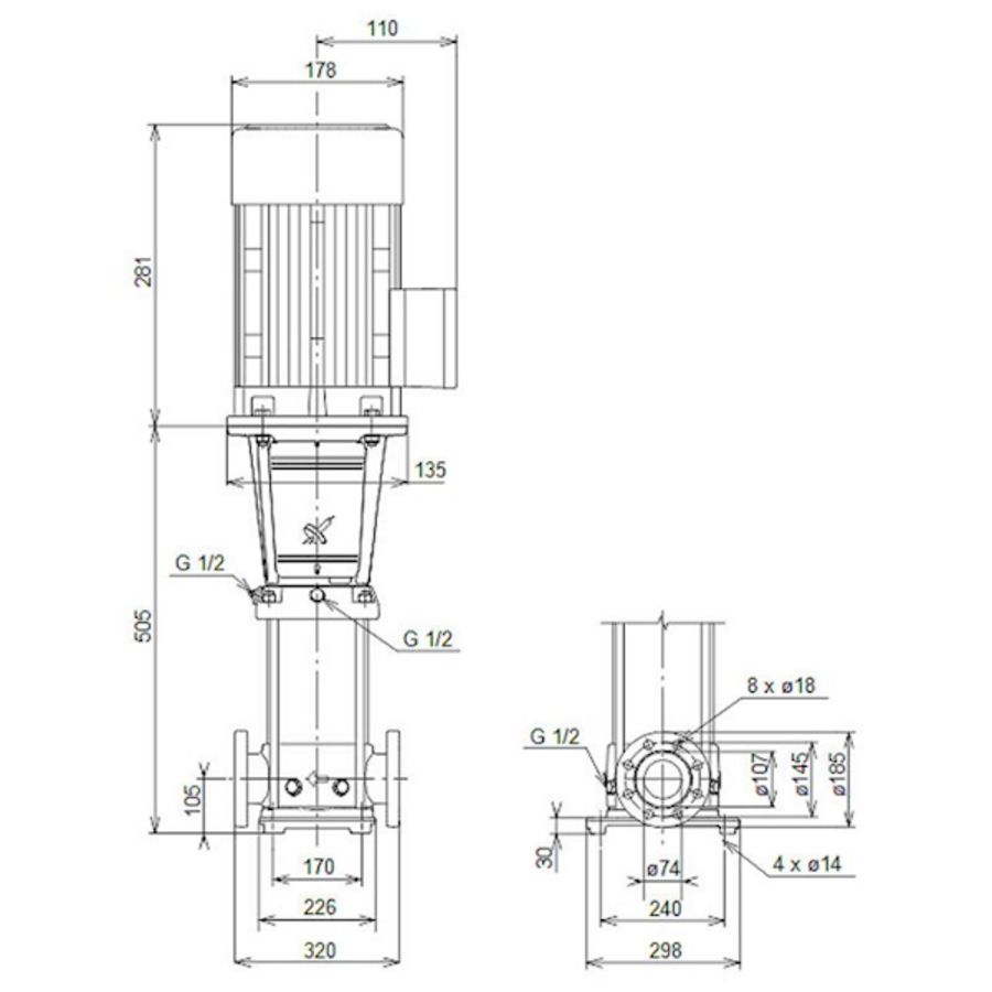 Centrifugaalpomp CRN32-1-1 A-F-G-V-HQQV 3x230/400 50 Hz