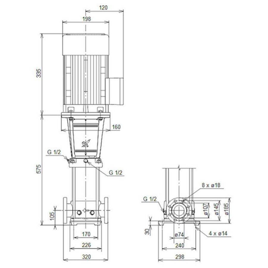 Centrifugaalpomp CRN32-2-2 A-F-G-V-HQQV 3x400D 50 Hz