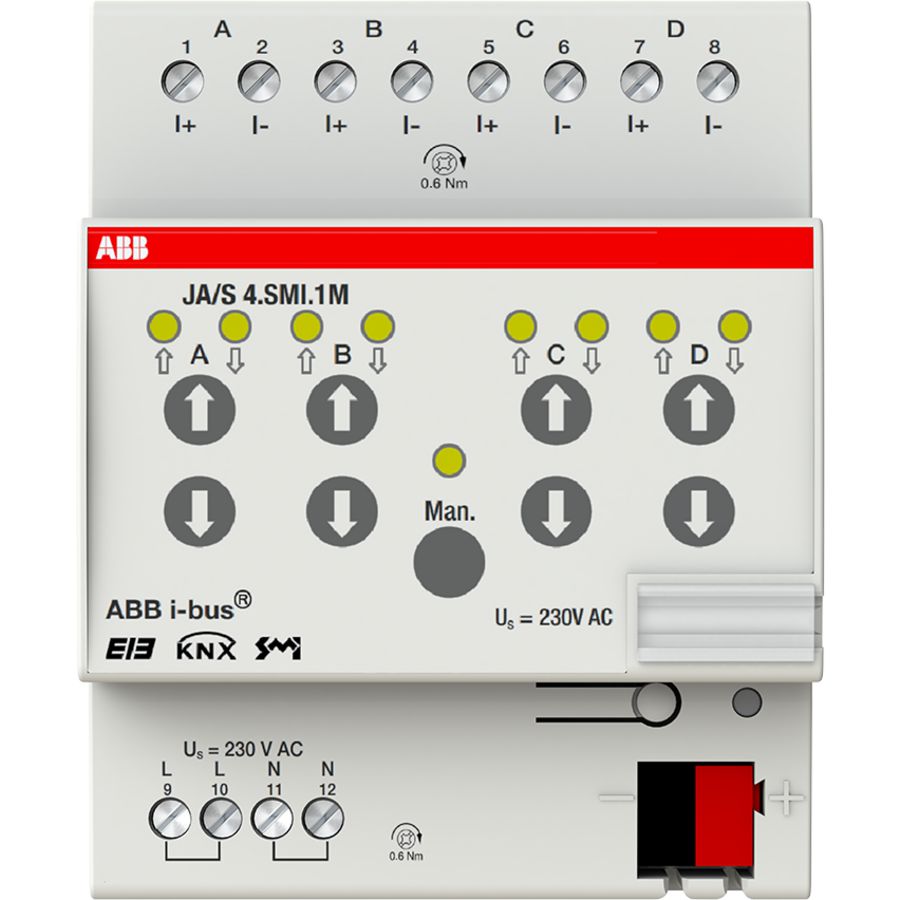 Jaloezieaktor KNX met handbediening 4-voudig DIN-rail (JA/S4.SMI.1M)
