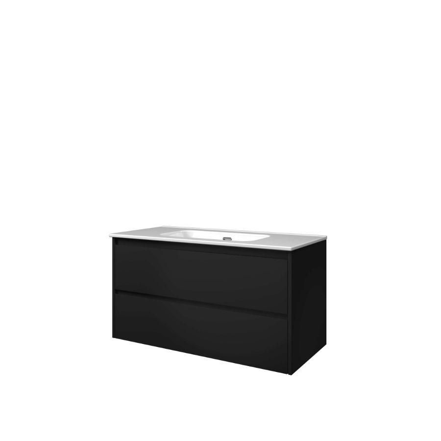 Set Proline porselein Elegant wastafel wit zonder kraangat onderkast symmetrisch mat zwart 100x46cm