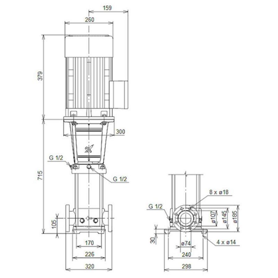 Centrifugaalpomp CRN32-4 A-F-G-V-HQQV 3x400D 50 Hz