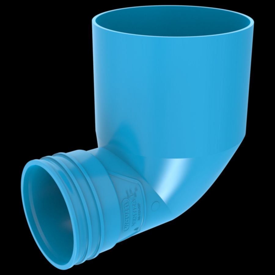 Eindstuk lijm 90° PVC luchtverdeelsysteem VENTIZA blauw Ø125mm x Ø80mm H=100mm mof/mof