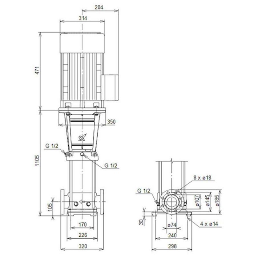Centrifugaalpomp CRN32-8 A-F-G-V-HQQV 3x400/690 50 Hz