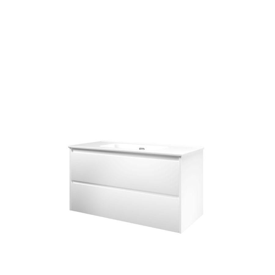 Set Proline porselein Elegant wastafel wit met 1 kraangat onderkast symmetrisch mat wit 100x46cm