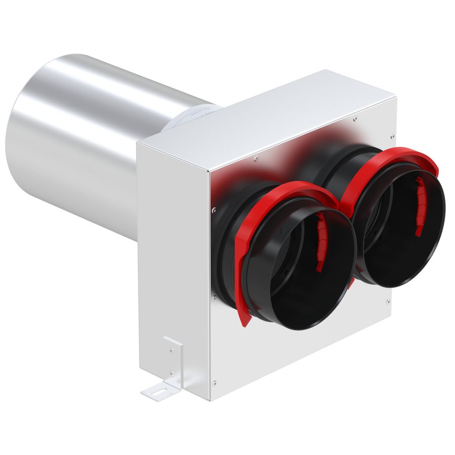 ComfoCase ventielaansluitstuk / roosterbox TVA dubbel recht Ø125/2xØ90mm RLC l=200mm