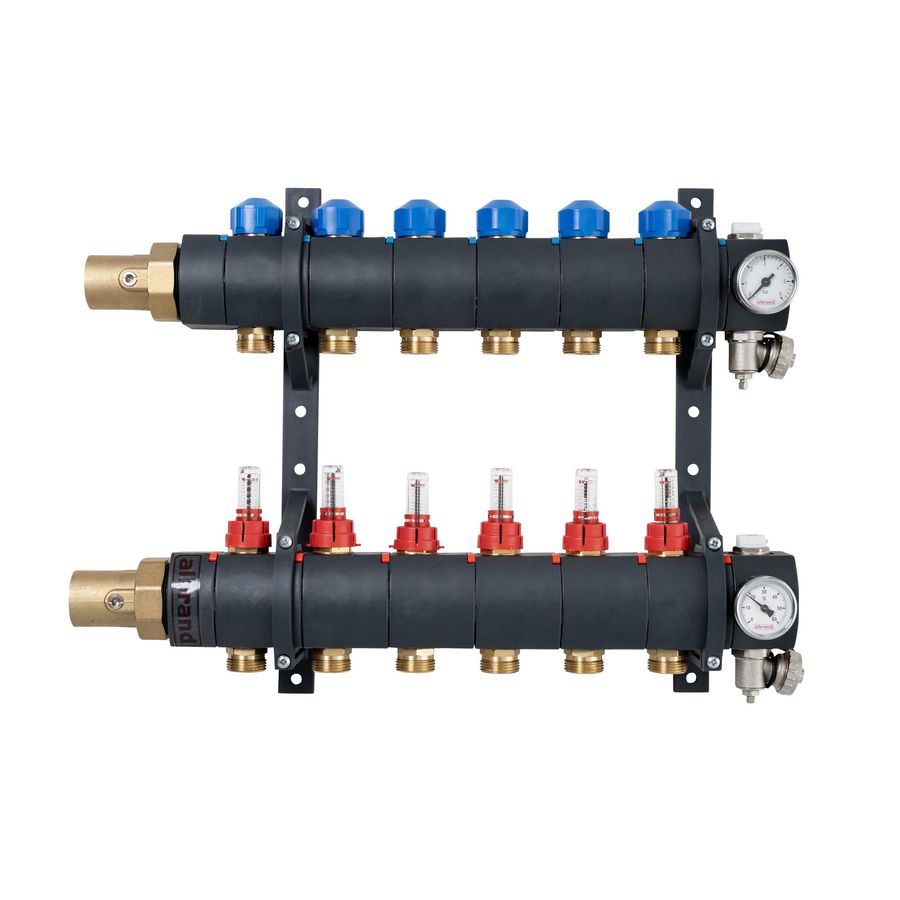Vloerverwarmingsverdeler 7016HC kunststof 7-groeps pomploos incl. flowmeters
