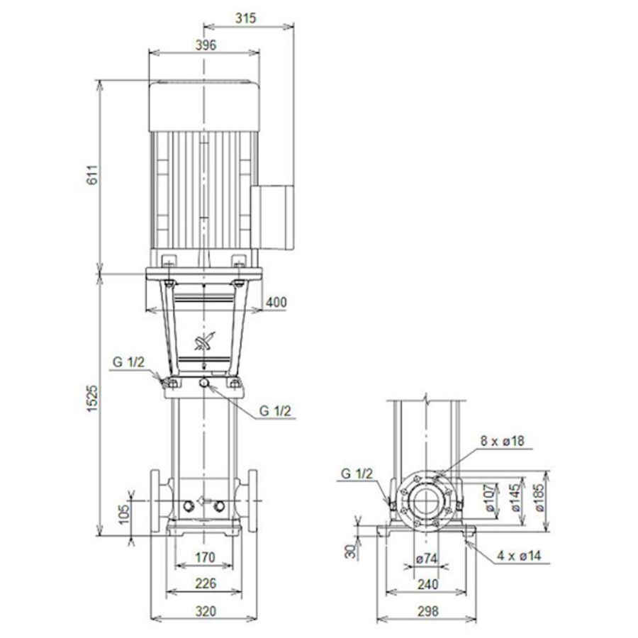 Centrifugaalpomp CRN32-14-2 A-F-G-V-HQQV 3x400/690 50 Hz