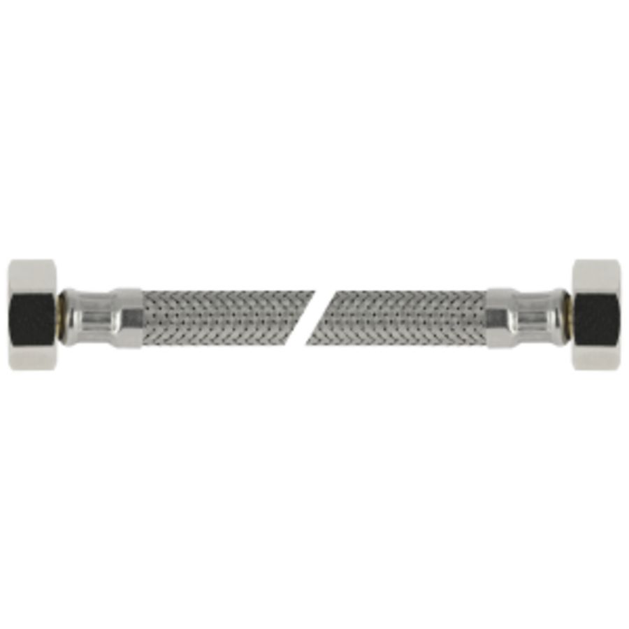 Flex. aansluitslang RVS omvlochten 35cm 1/2"bn.x3/8"bn. KIWA