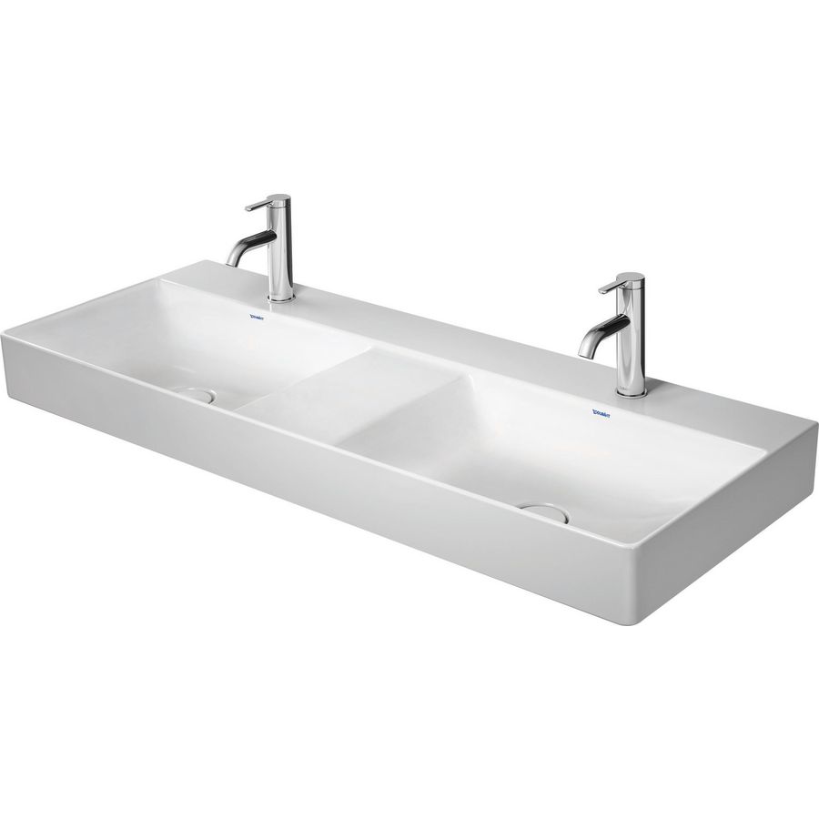 DURASQUARE #235312 dubbele wastafel 1200mm wit kraangaten per wasbak: 1 geslepen onderzijde