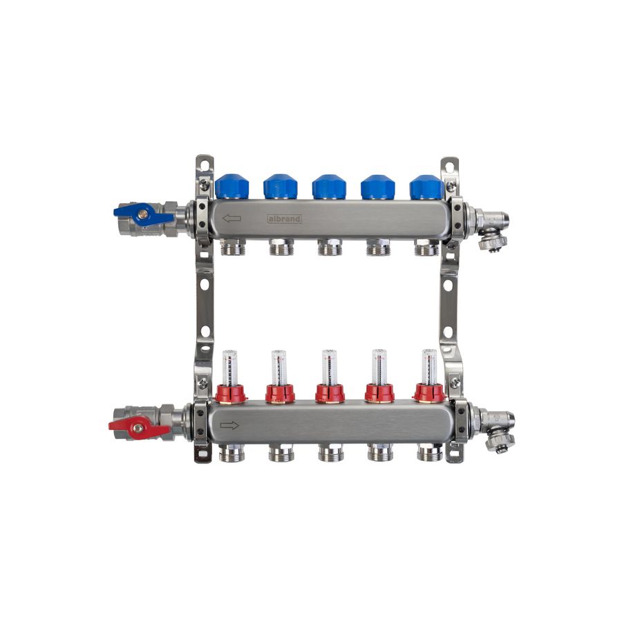 Vloerverwarmingsverdeler type RVS 3-groeps aansl. 3/4"bi.dr. pomploos incl. flowmeters