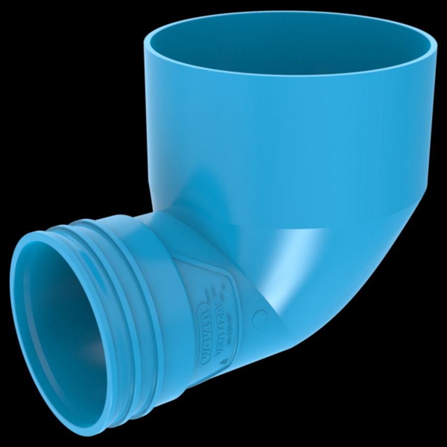 Eindstuk lijm 90° PVC luchtverdeelsysteem VENTIZA blauw Ø125mm x Ø80mm H=70mm mof/mof