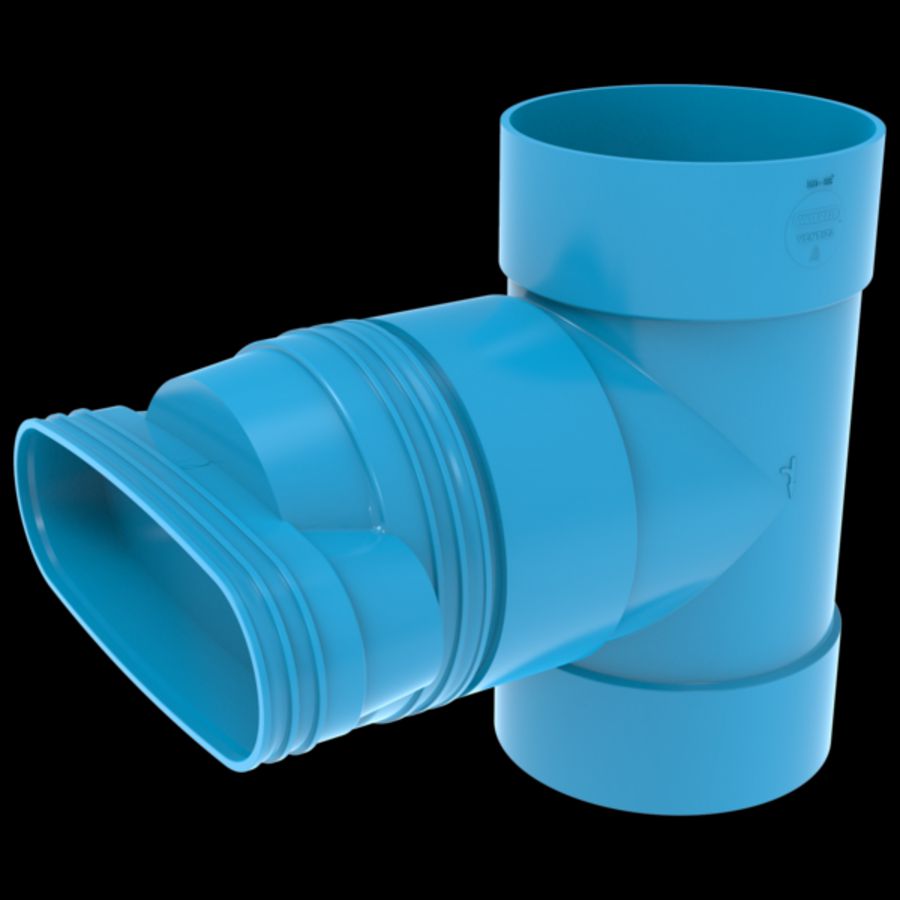 T-stuk lijm 88° PVC luchtverdeelsysteem VENTIZA blauw Ø160mm x (235x80mm) x Ø160mm 3x mof