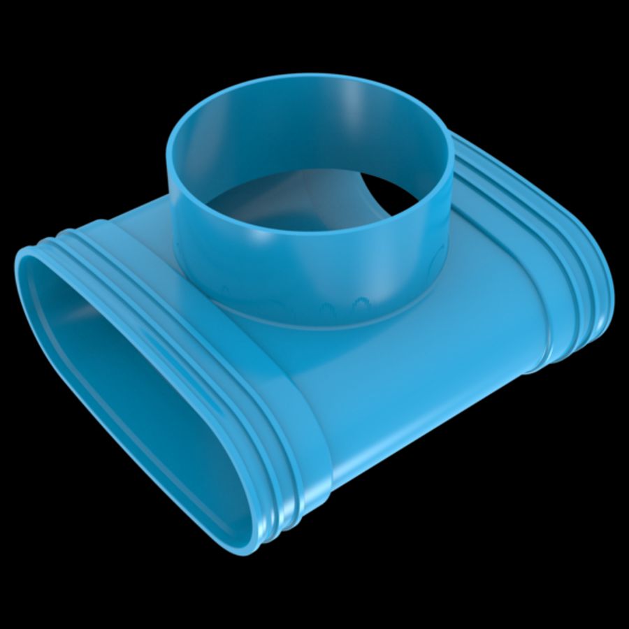T-stuk lijm 90° PVC luchtverdeelsysteem VENTIZA blauw (195x80mm)x Ø125mm x (195x80mm) H=50mm 3x mof