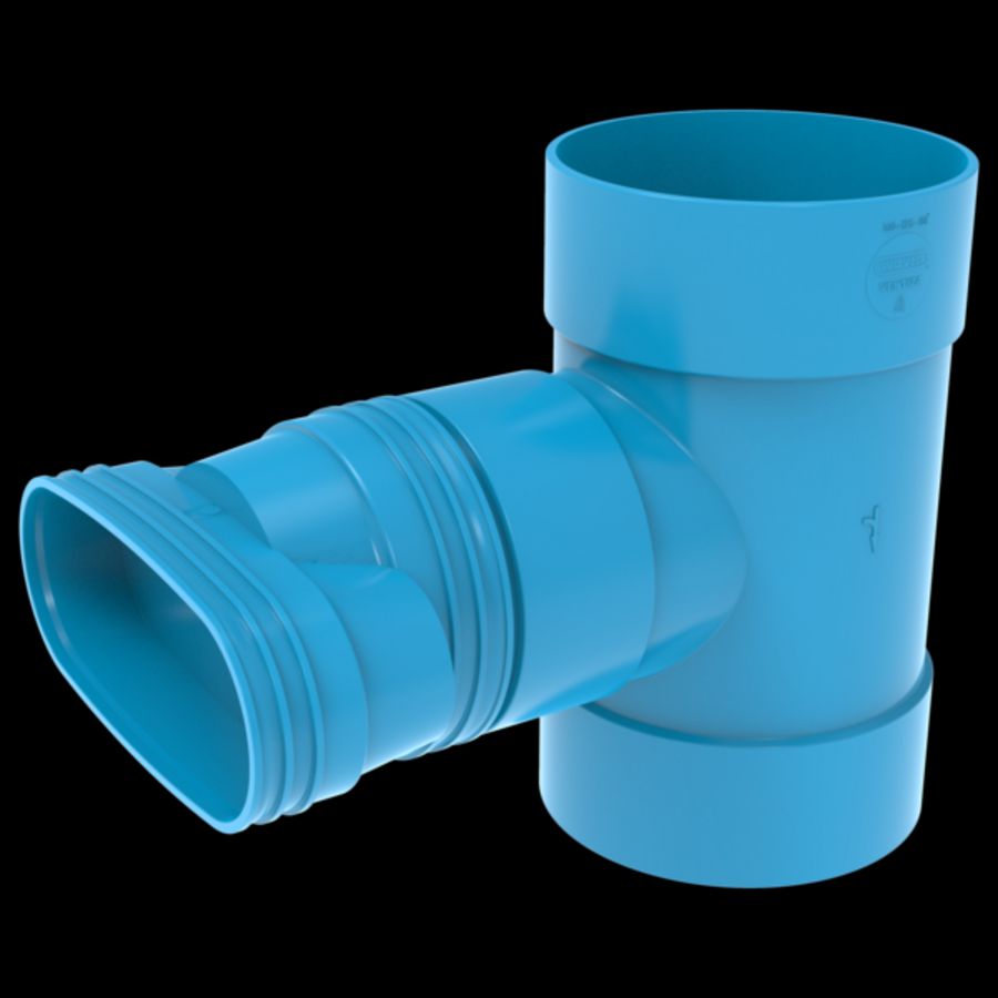 T-stuk lijm 88° PVC luchtverdeelsysteem VENTIZA blauw Ø160mm x (195x80mm) x Ø160mm 3x mof