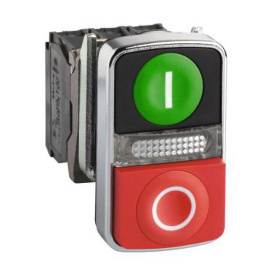 Dubbele drukknop Verlicht 22mm 240V 1NO+1NC Groen/rood
