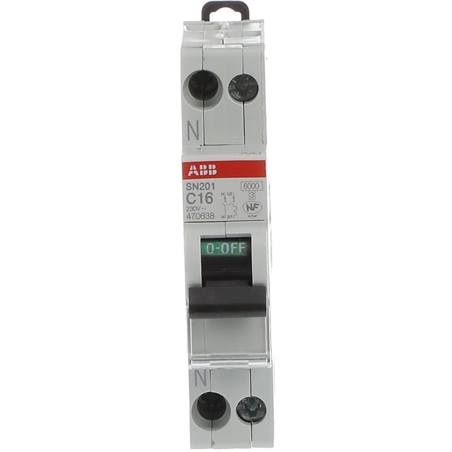 Installatieautomaat 1P+N - N Links - 6kA - C-karateristiek - 16A