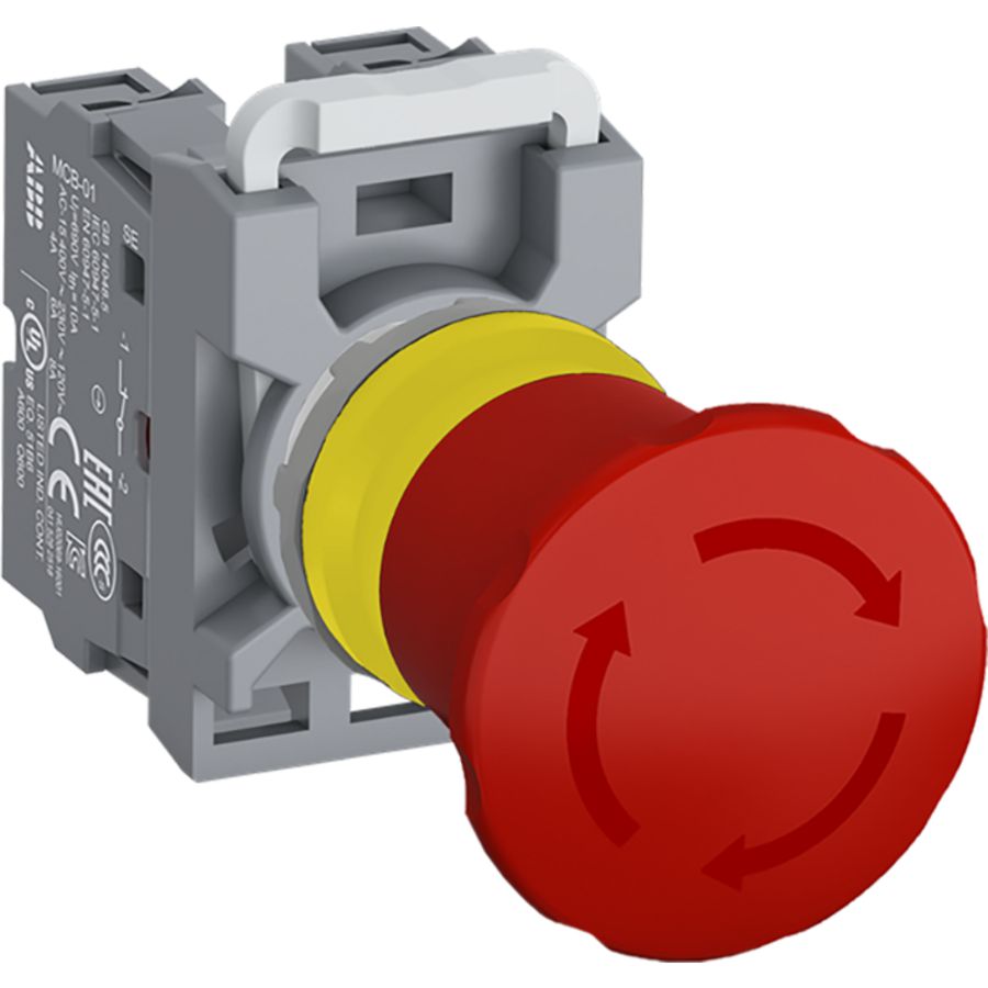 MPET4-20R-02 Noodstop Draaiontgren. Paddenstoel 40mm Rood