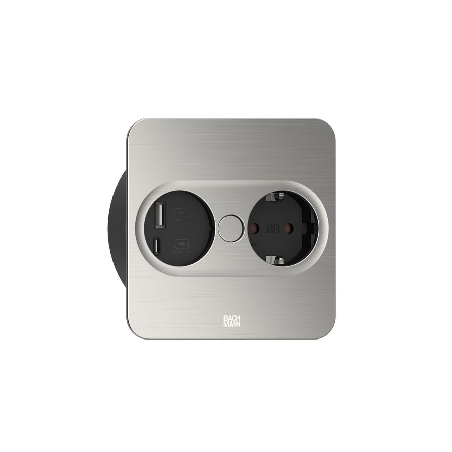 Twist 2 1x 230V RA 1x USB A/C chrgr 2m RA vierkant RVS look