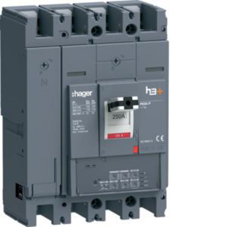 Vermogensautomaat h3+ P630 LSI 4P4D 250A 110kA boutaansl.