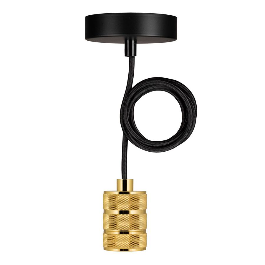 Pendel hanglamp Riga E27 goud L=1.5m. 2C zwart