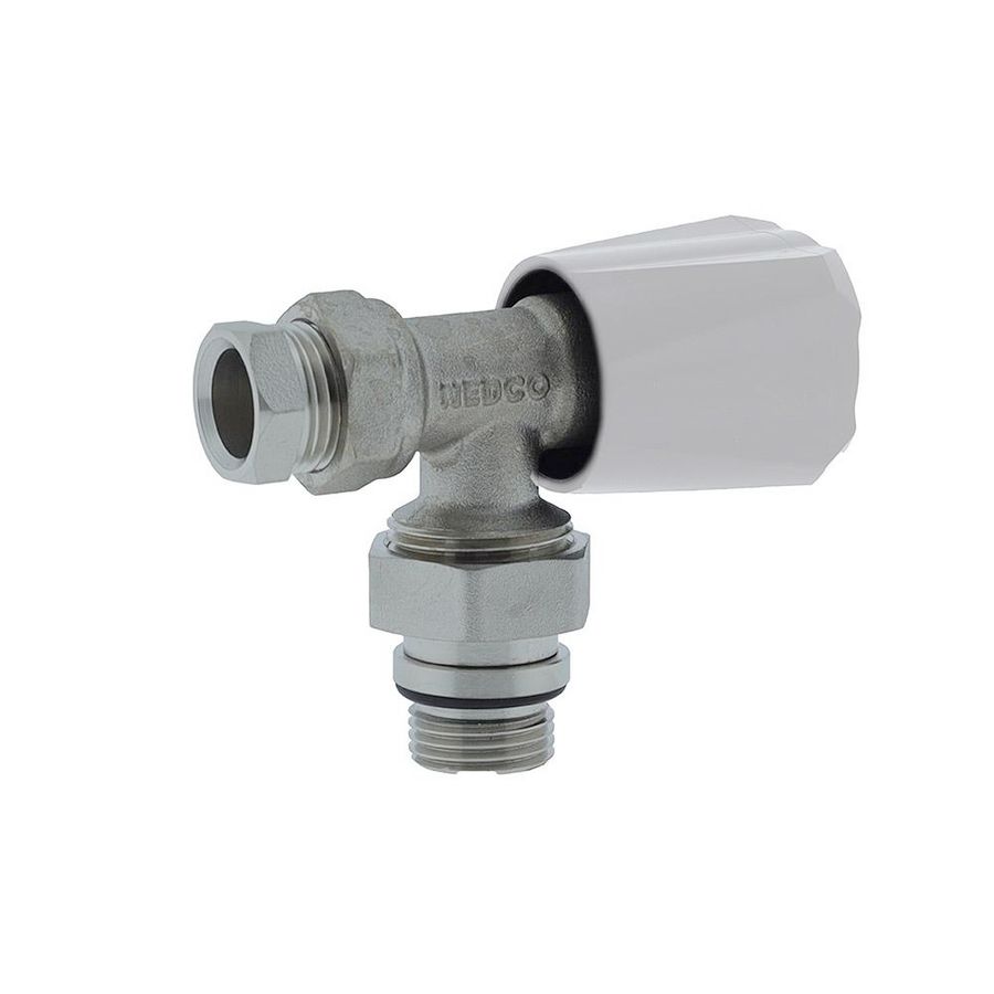 Radiatorkraan 15mm Haaks+knelset 1/2"x15mm witte knop