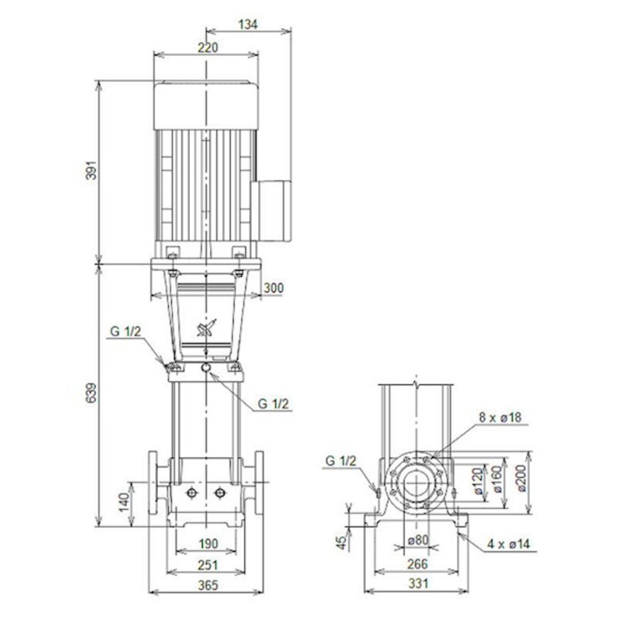 Centrifugaalpomp CRN45-2-2 A-F-G-V-HQQV 3x400D 50 Hz