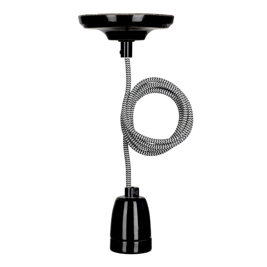 Pendel hanglamp York E27 zwart L=1.5m. 2C zwart/wit