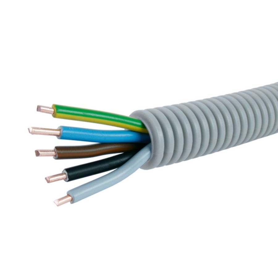 Rol a 100m. voorbedrade flexibele elektrobuis FlexPP grijs 20mm GG/BL/BR/ZW/GR 5x2,5
