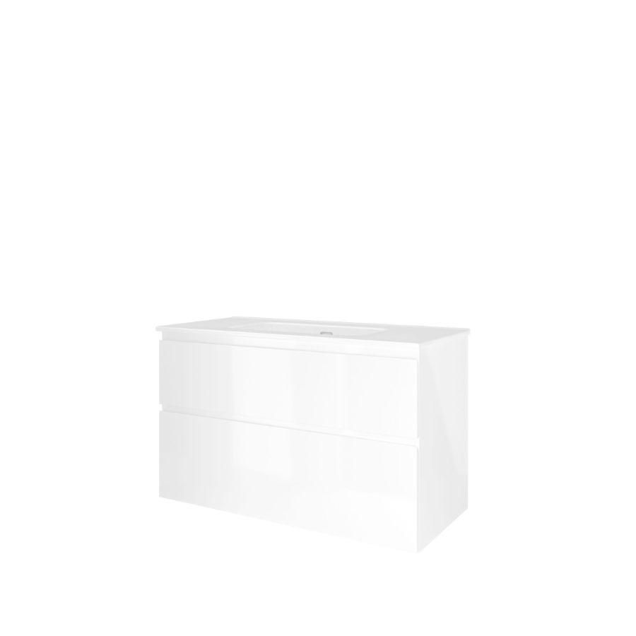 Set Proline porselein Elegant wastafel wit zonder kraangat onderkast asymmetrisch glans wit 100x46cm