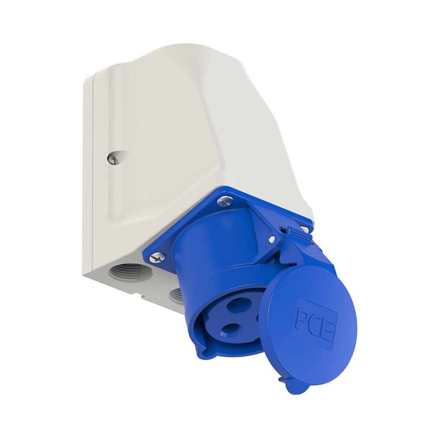 Wandcontactdoos CEE 32A 3p 230V 6h blauw IP44 met doorlus