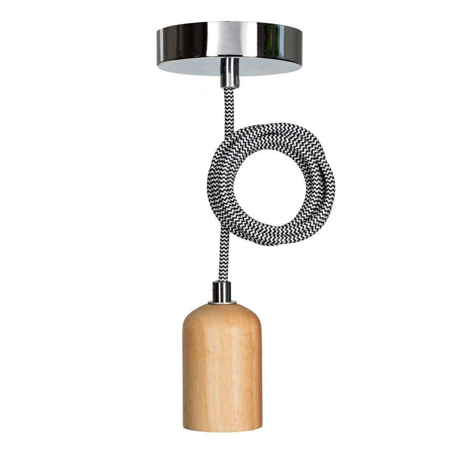 Pendel hanglamp Lima E27 hout L=1.5m. 2C zwart/wit