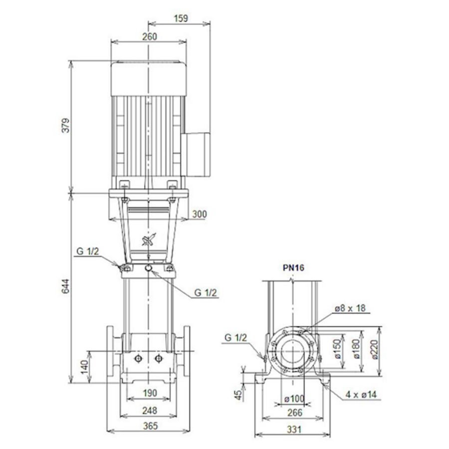 Centrifugaalpomp CR64-2-2 A-F-A-E-HQQE 3x400D 50 Hz