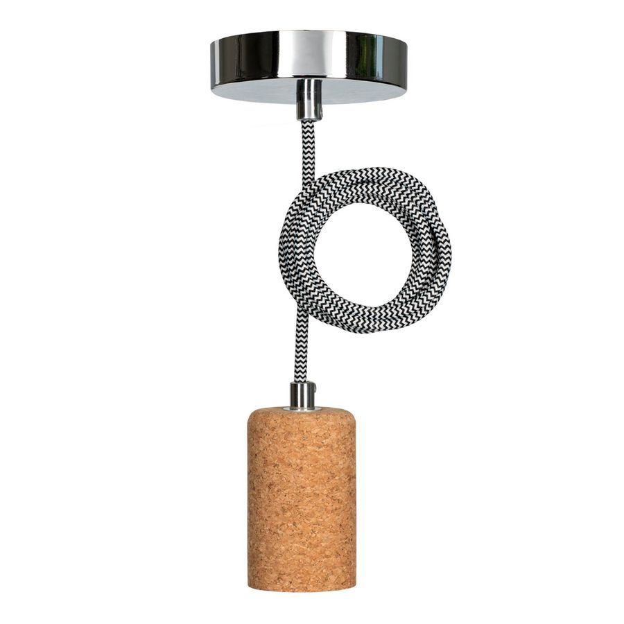 Pendel hanglamp Cork E27 L=1.5m. 2C zwart/wit