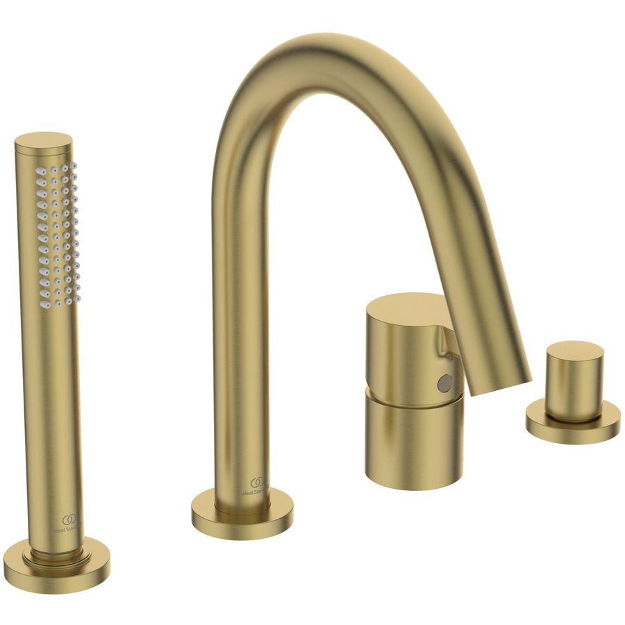 Joy badmengkraan 4-gats badrand met uitloop brushed gold (mat goudkleurig)