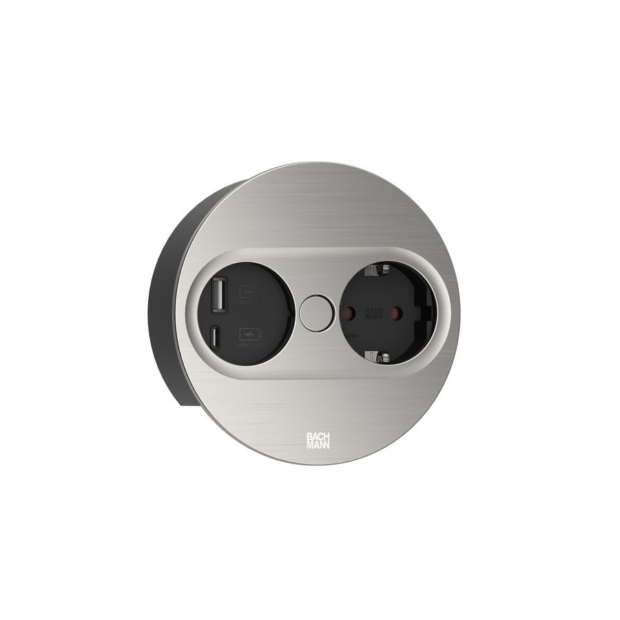 Twist 2 1x 230V RA + 1x USB A/C chrgr 2m RA rond RVS look