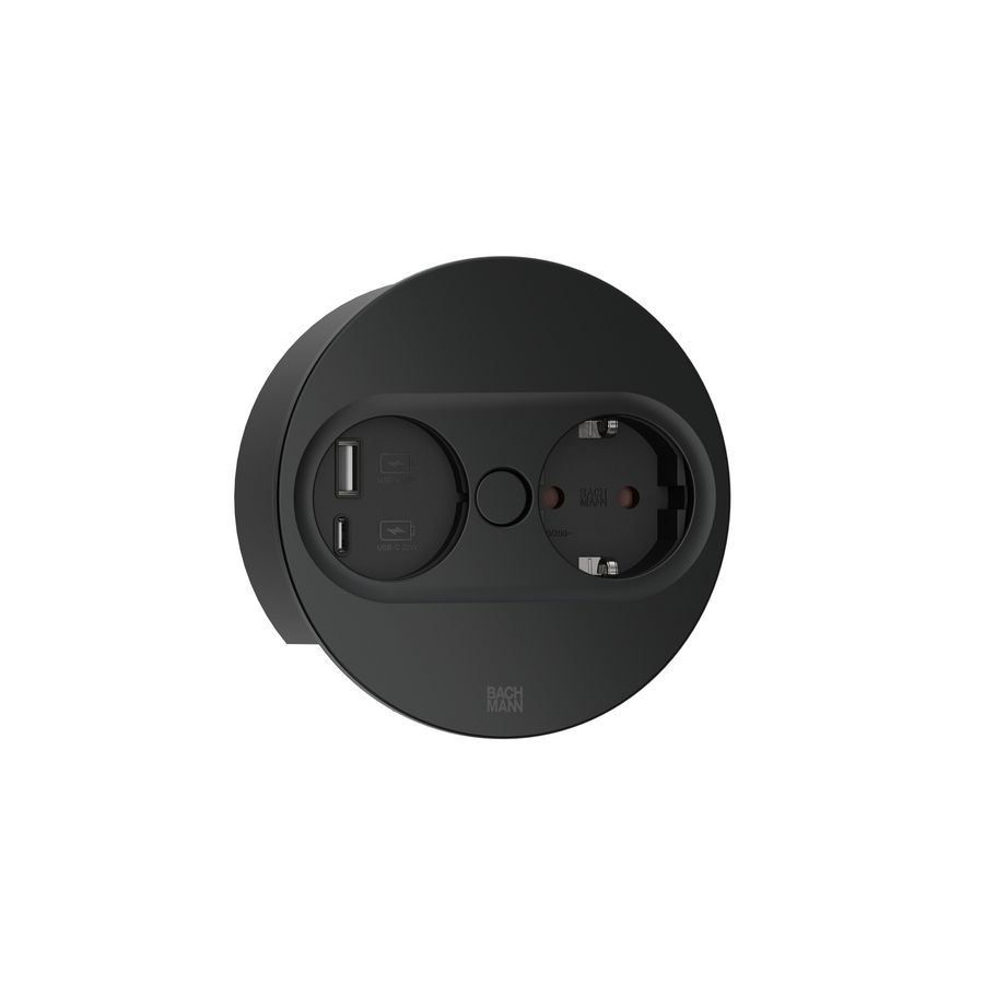 Twist 2 1x 230V RA + 1x USB A/C chrgr 2m RA rond zwartmat