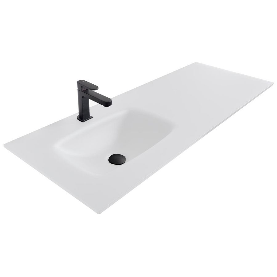 Wastafel 240 glas mat white 120.5x46cm 1x kom centraal met kraangat (i.c.m. meubel)