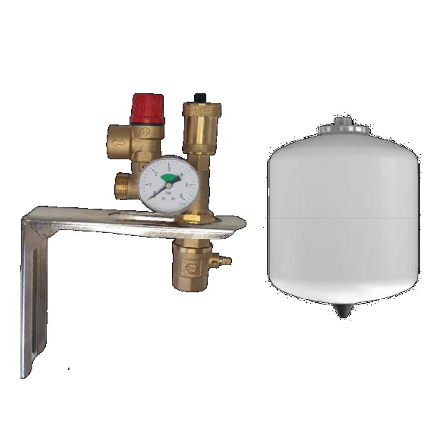 Expansievat 8ltr. incl. manometer + overstort + vul/aftapkraan + ontluchter + console (flex)