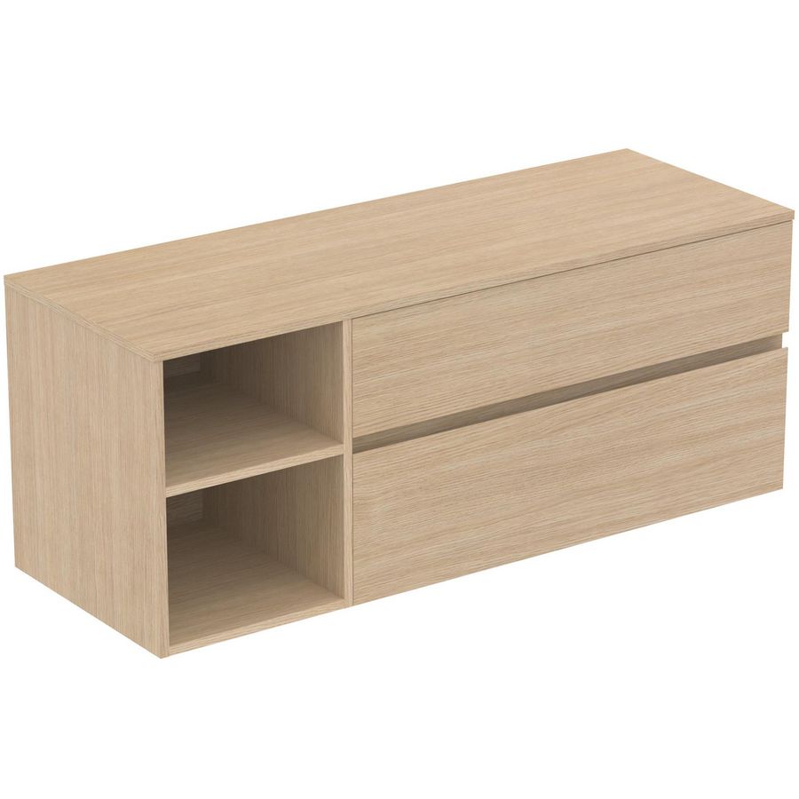 Wastafelmeubel 1402x505x558mm white oak 2 laden Finesse