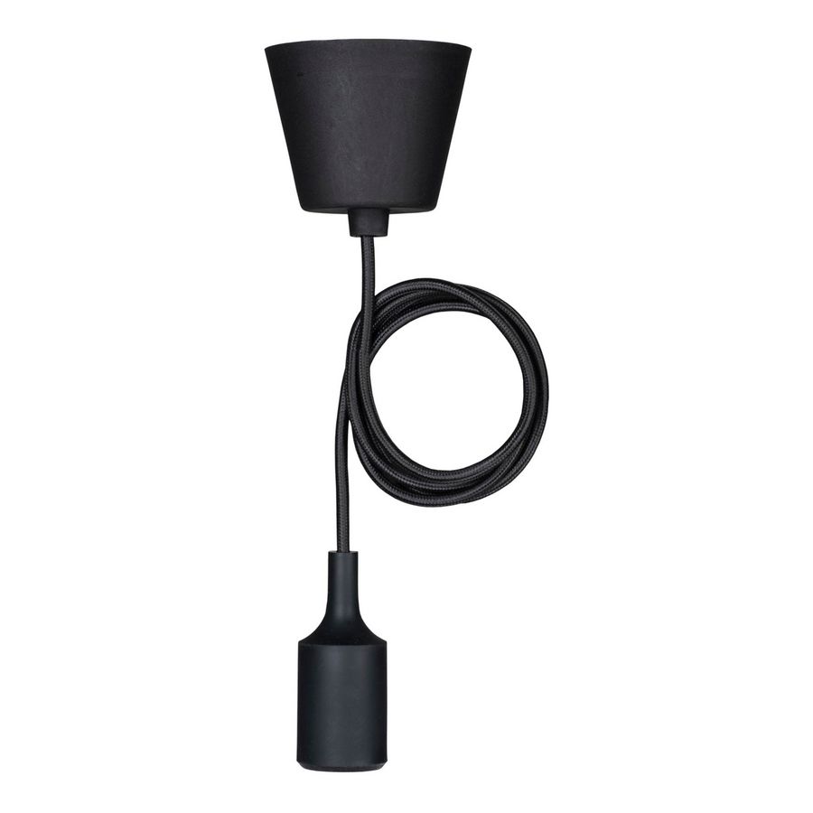 Pendel hanglamp Silicone E27 zwart L=1.5m.