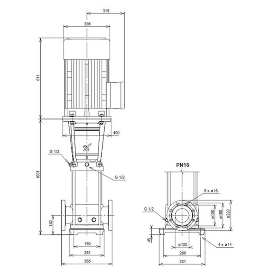 Centrifugaalpomp CRN64-5-1 A-F-G-V-HQQV 3x400/690 50 Hz
