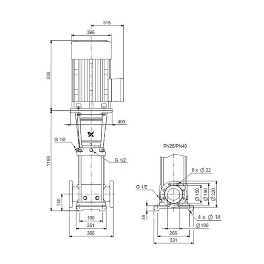 Centrifugaalpomp CRN64-7-2 A-F-G-V-HQQV 3x400/690 50 Hz