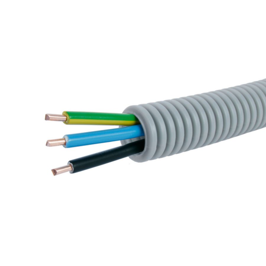 Rol a 100m. voorbedrade flexibele elektrobuis FlexPP grijs 16mm GG/BL/ZW 2x2,5+1x1,5